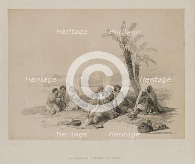 Egypt and Nubia, Volume I: Abyssinian Slaves Resting at Korti-Nubia, 1847. Creator: Louis Haghe (British, 1806-1885); F.G.Moon, 20 Threadneedle Street, London.