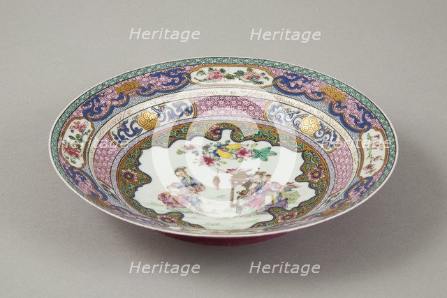 European copy of Ruby-backed eggshell famille-rose seven bordered dish, 20th century.  Artist: Unknown.