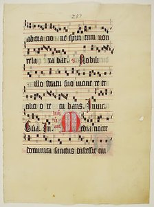 Manuscript Leaf with Initial M, from an Antiphonary, German, second quarter 15th century. Creator: Unknown.