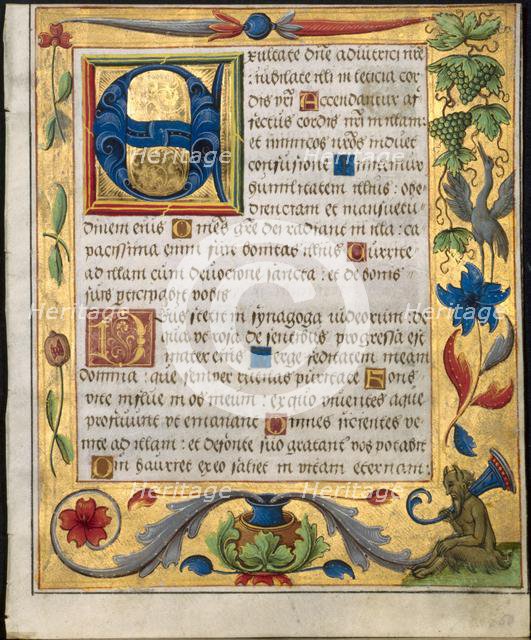Leaf from a Psalter and Prayerbook: Initial E with Ornamental Border...(recto), c. 1524. Creator: Unknown.
