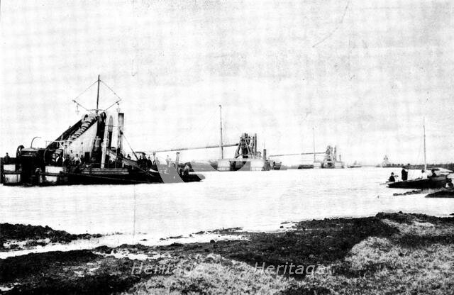 The Opening of the Baltic Canal: works of deepening and widening the old canal, 1891, (1895). Creator: Unknown.