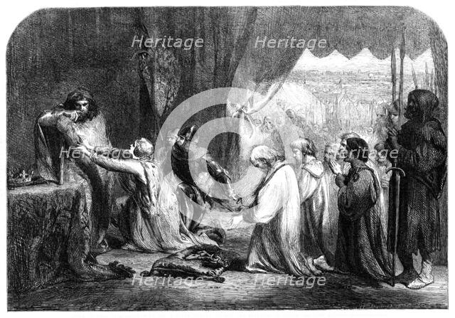 "Queen Philippa interceding with her husband Edward III. for the Burgesses of Calais"..., 1861. Creator: W Thomas.