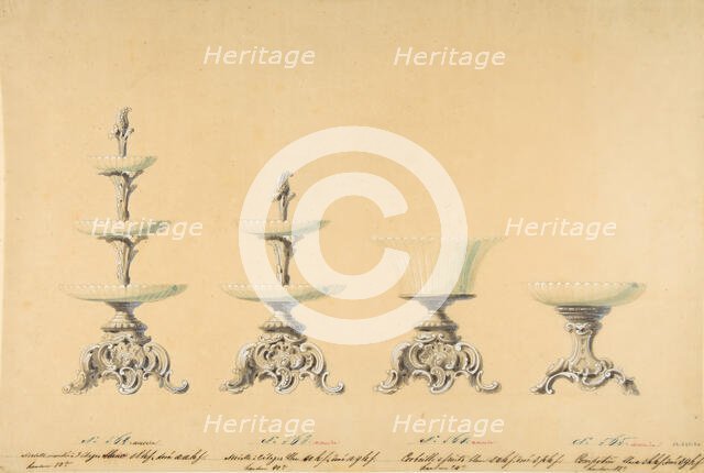 Four Designs for Tiered Serving Dishes, 19th century. Creator: Anon.