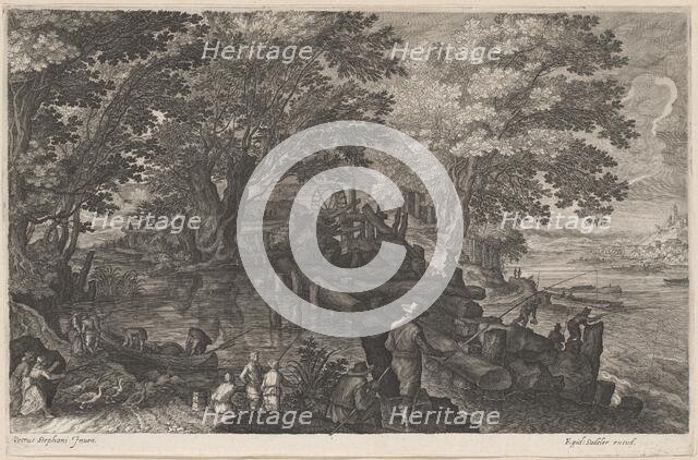 Fishermen by an Island Watermill, 1610/1615. Creators: Aegidius Sadeler II, Pieter Stevens.