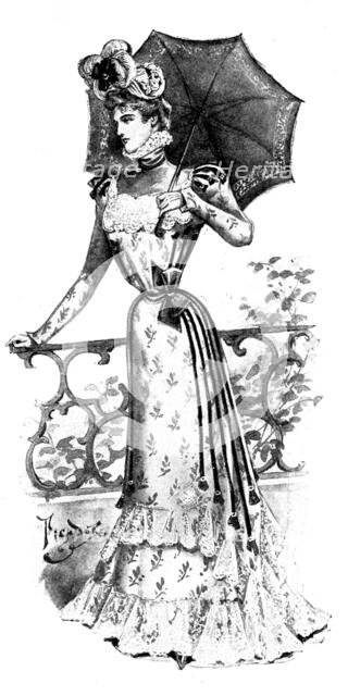 Ladies' Page: costume of satin-faced foulard, 1898. Creator: Picador.