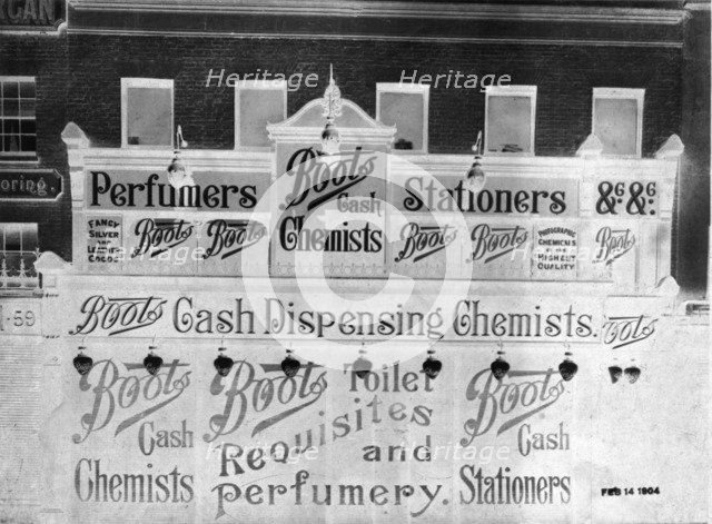 Shop front of Boots the Chemist, 58 London Road, Southwark, London, 1904. Artist: Unknown