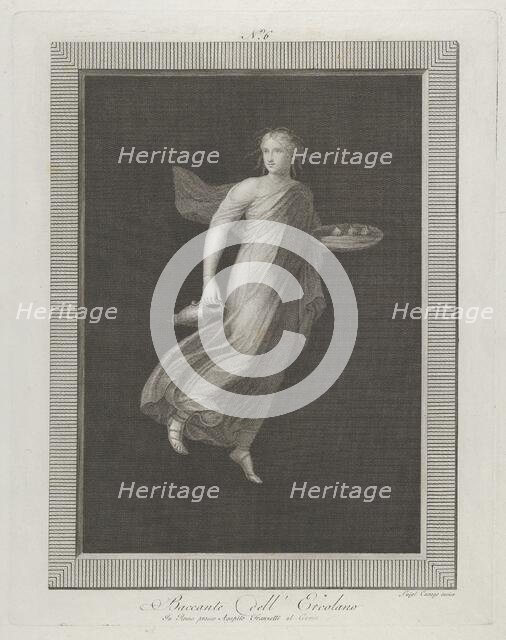 A bacchante holding a pitcher in her right hand and carrying in her left hand an oval..., 1795-1820. Creator: Aloysio Cunego.