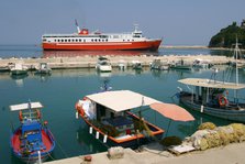 Ferry entering the harbour of Poros, Kefalonia, Greece