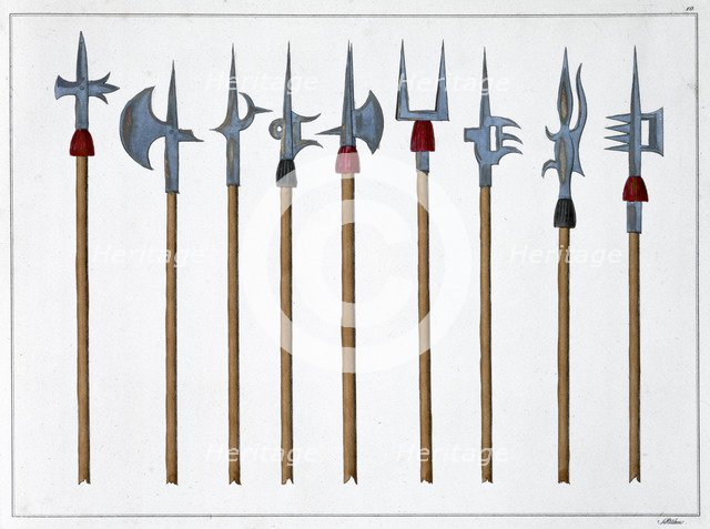 Lances, spears, halberds and partisanes, 1842. Artist: Friedrich Martin von Reibisch