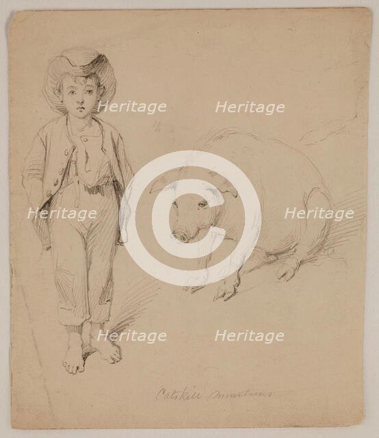 Boy and Sow, late 19th century. Creator: Felix Octavius Carr Darley.