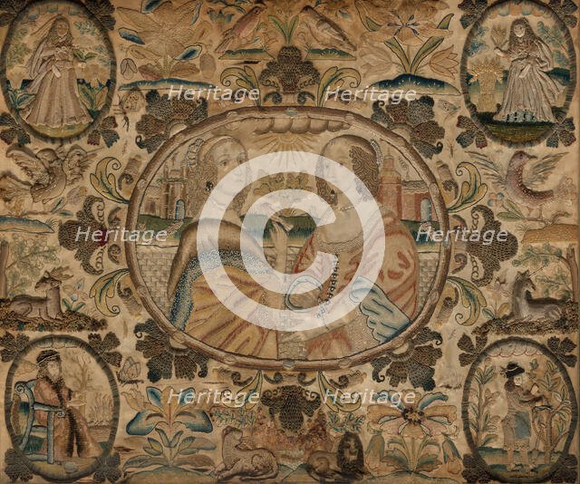 Needlework (Depicting the Four Seasons), England, c. 1660. Creator: Unknown.