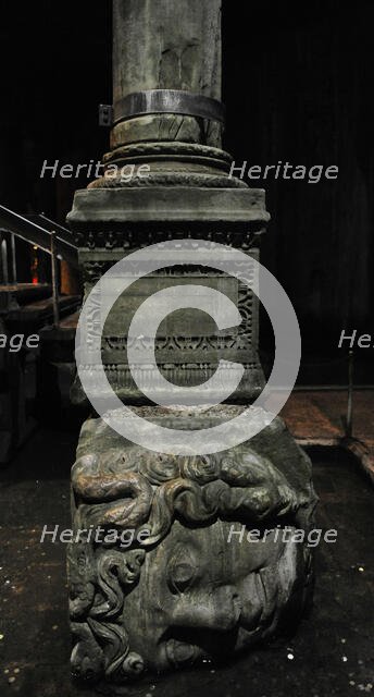 Medusa column base, Basilica Cistern (6th century), Istanbul, Turkey. Creator: Unknown.