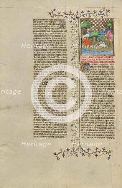 Cyrus, the Grandson of Astyages, King of the Medes, Given Suck by a Wild Animal, about 1413-1415. Creators: Boucicaut Master, Workshop of the Boucicaut Master.