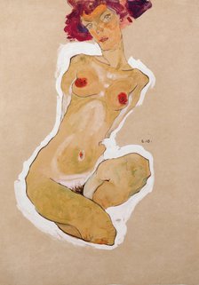 Squatting Female Nude, 1910. Artist: Schiele, Egon (1890–1918)