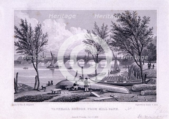 Vauxhall Bridge, Lambeth, London, 1829. Artist: James B Allen