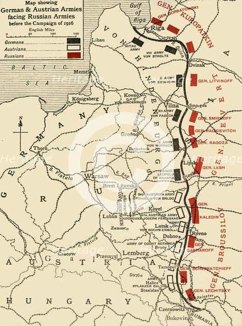 'Map showing German & Austrian Armies facing Russian Armies before the Campaign of 1916', (c1920). Creator: Unknown.