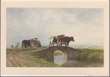 Cows on a stone bridge, 1838-1892. Creator: Pieter Stortenbeker.
