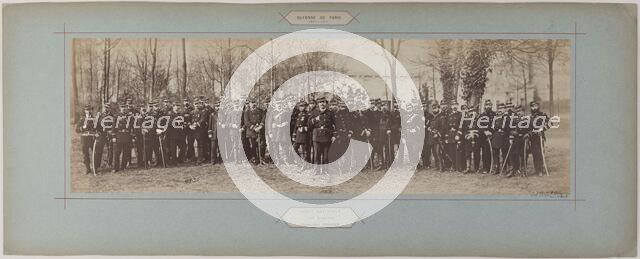 Panorama: group portrait of soldiers from Commander Poisson's 100th Battalion, 1870. Creator: Andre-Adolphe-Eugene Disderi.
