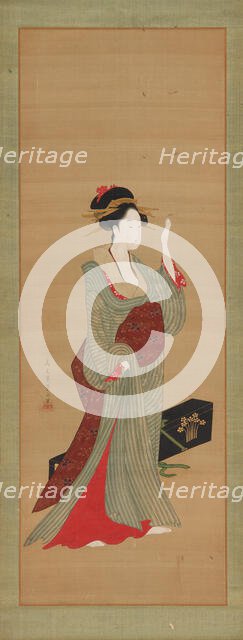 A geisha about to adjust a tortoise-shell hairpin, late 18th century. Creator: Hosoda Eishi.