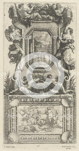 Ornamental Panel Surmounted by a Naiad and a River God, 1647. Creator: Michel Dorigny.