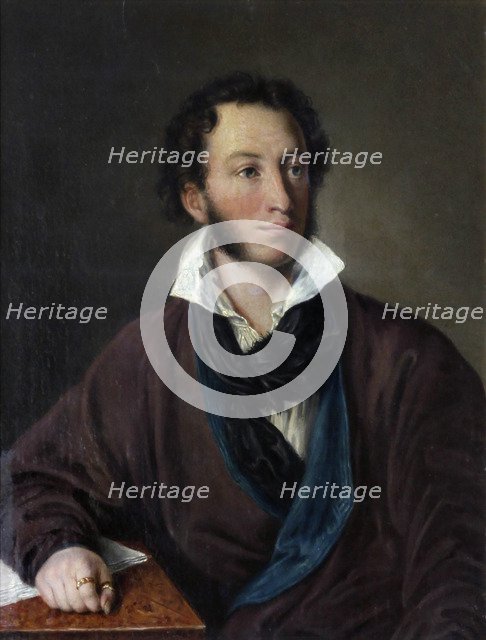Portrait of the author Alexander S. Pushkin (1799-1837) Copy after V. Tropinin, 1827. Artist: Yelagina, Avdotya Petrovna (1789-1877)