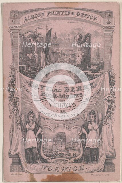 Trade card for Davy and Berry, Book-Binder and Printer, 19th century. Creator: Dallinger.