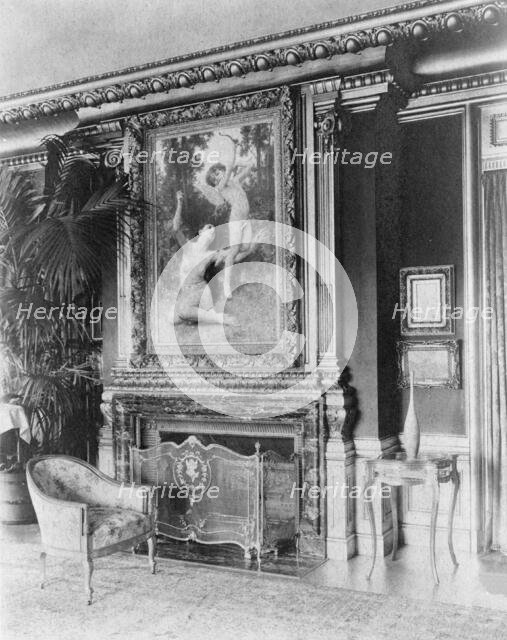 Interior with Bouguereau's "Flight of Love" painting over fireplace..., Greenwich, Connecticut, 1908 Creator: Frances Benjamin Johnston.