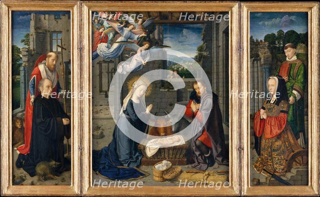 The Nativity with Donors and Saints Jerome and Leonard, ca. 1510-15. Creator: Gerard David.