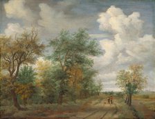 Wooded Landscape with Figures, c. 1658. Creator: Meindert Hobbema.