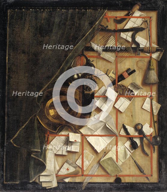 Trompe l'oeil - Letter Rack with a Barber-Surgeon's Instruments, 1668. Creator: Cornelis Norbertus Gysbrechts.