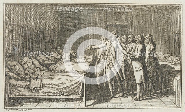 Illustration for Paul Erdmans Fest Wandsbecher 'Messenger from M. Claudius,' fourth part, 1783. Creator: Daniel Nikolaus Chodowiecki.