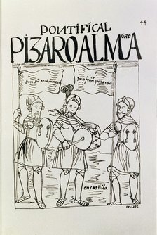 Francisco Pizarro and Diego de Almagro with a flageolet player of Castile, illustration from the …