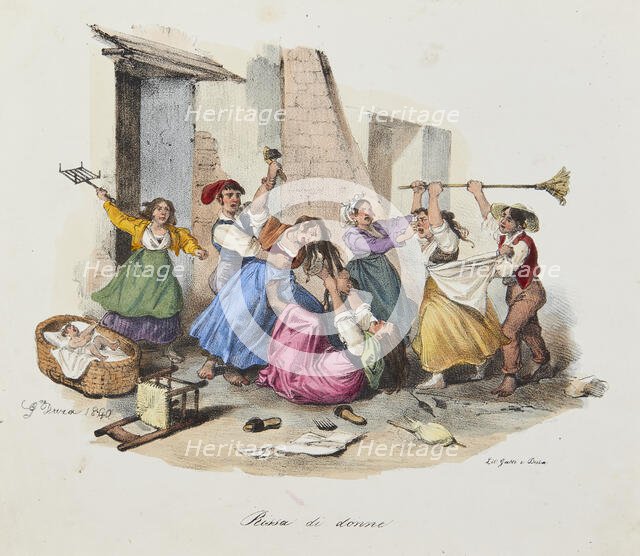 Women's brawl. From "Scene di vita e costumi napoletani", 1840. Creator: Dura; Gaetano (1805-1878).