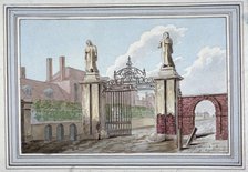 Entrance to the Haberdashers' Almshouses in Pitfield Street, Shoreditch, London, c1830. Artist: G Yates