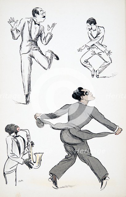 Three gentlemen in Black Tie perform moves from the Charleston to a saxophone, from 'White Bottoms' 