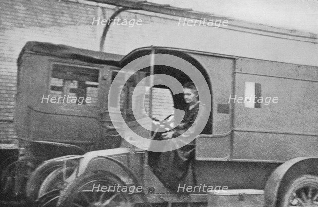 Marie Curie, Polish-born French physicist, driving a car converted into a radiological unit, 1914. Artist: Unknown