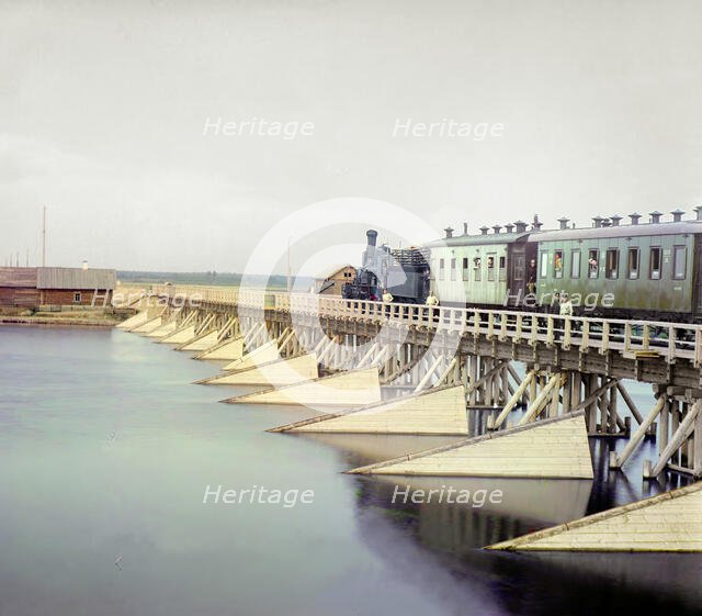 Railroad bridge over the Shuya River, 1915. Creator: Sergey Mikhaylovich Prokudin-Gorsky.