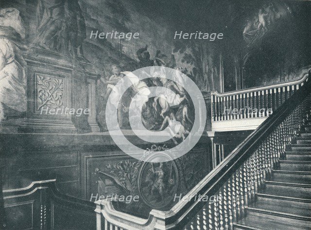 'The Grand Staircase, Showing Thornhill's Wall Paintings, Stoke Edith', c1909. Artist: Unknown.