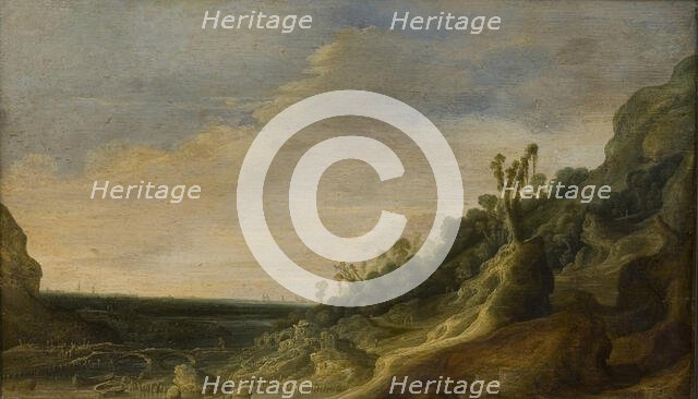 Mountain Scenery with a View of a River and the Sea, 1634-1734. Creator: Jacob Jacobsz. Van Geel.