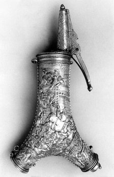 Powder Flask with Bullet Box, Clock, Compass, and Sundial, German, ca. 1570-1600. Creator: Unknown.