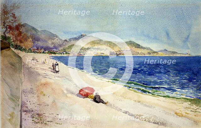 On the Beach below the Promenade des Anglais, Nice, France, 1898. Creator: Cass Gilbert.
