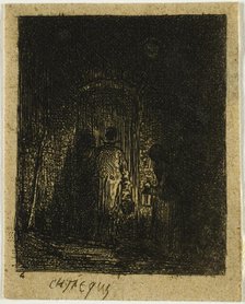 Man and Woman with Lanterns, n.d. Creator: Charles Emile Jacque.