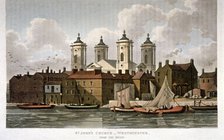 Church of St John the Evangelist from the River Thames, Westminster, London, 1815.                   Artist: Anon