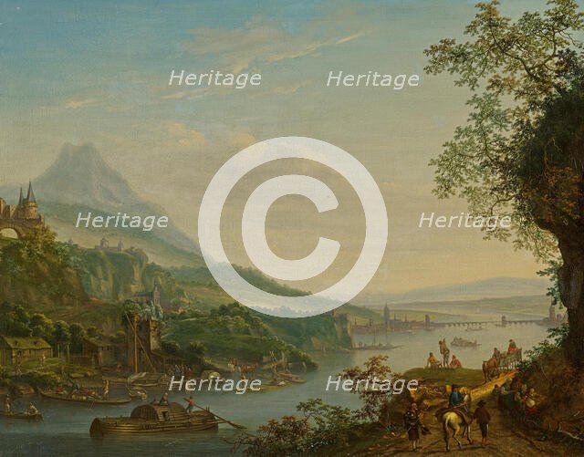 Ideal river landscape with a view of Frankfurt, 1729. Creator: Chalon, Louis (1687-1741).