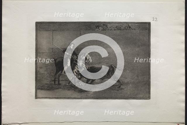 Bullfights: Manly Courage of the Celebrated Pajuelera in (the Ring) at Saragosa, 1876. Creator: Francisco de Goya (Spanish, 1746-1828).