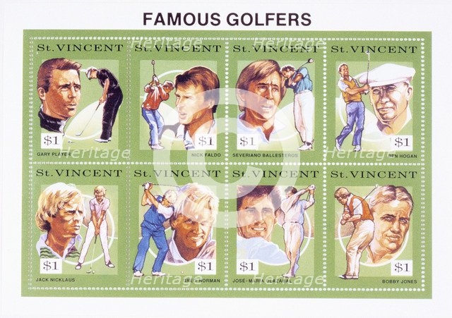 Postage stamps depicting famous golfers, St Vincent, 1992. Artist: Unknown