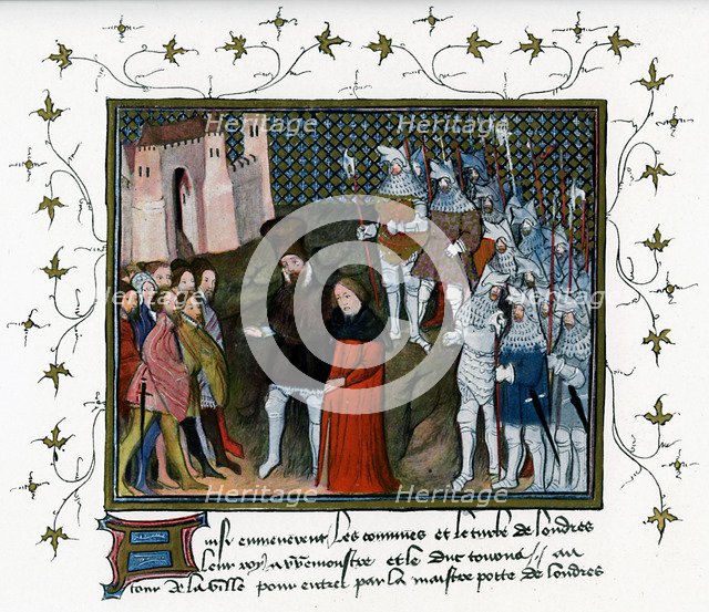 Richard II delivered by Bolingbroke to the citizens of London, 1399, (c1400-c1425). Artist: Unknown