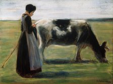 'Girl with Cow', 19th century. Artist: Max Liebermann
