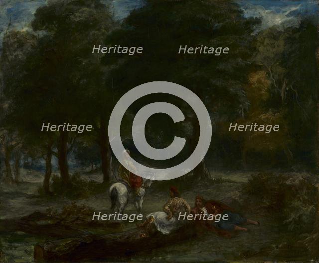 Greek Cavalry Men Resting in Forest, 1858. Creator: Eugène Delacroix (French, 1798-1863).