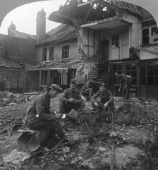 Houses damaged by German shellfire, Ypres salient, Belgium, World War I, c1914-c1918. Artist: Realistic Travels Publishers